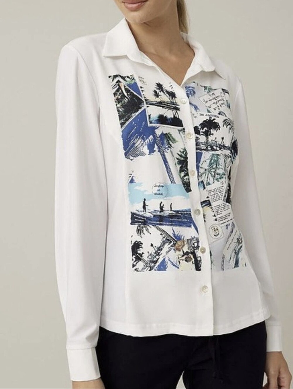 Joseph Ribkoff Vanilla Postcard Printed Longsleeve Top Size 6